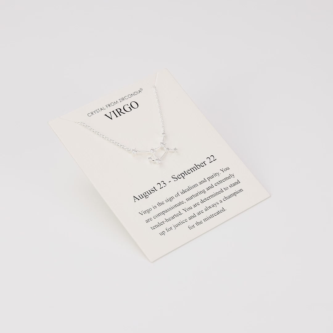 Virgo Star Sign Zodiac Constellation Necklace and Quote Card with Zircondia® Crystals