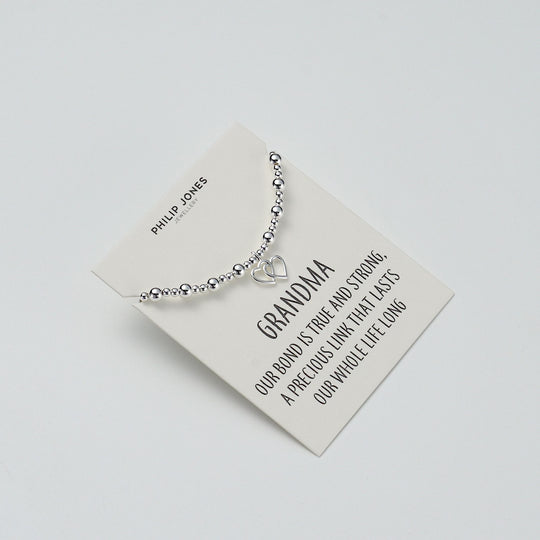 Grandma Heart Link Beaded Stretch Bracelet with Quote Card