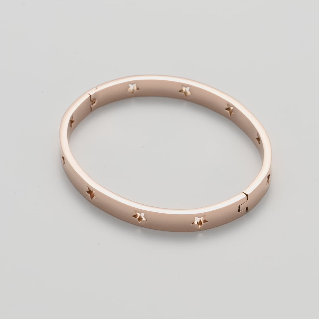 Rose Gold Plated Stainless Steel Star Bangle Video
