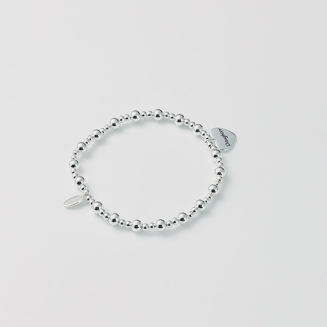 Daughter Heart Charm Beaded Stretch Bracelet