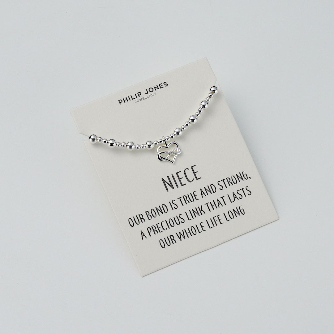Niece Infinity Heart Beaded Stretch Bracelet with Quote Card