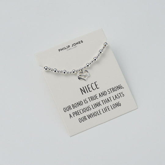 Niece Infinity Heart Beaded Stretch Bracelet with Quote Card