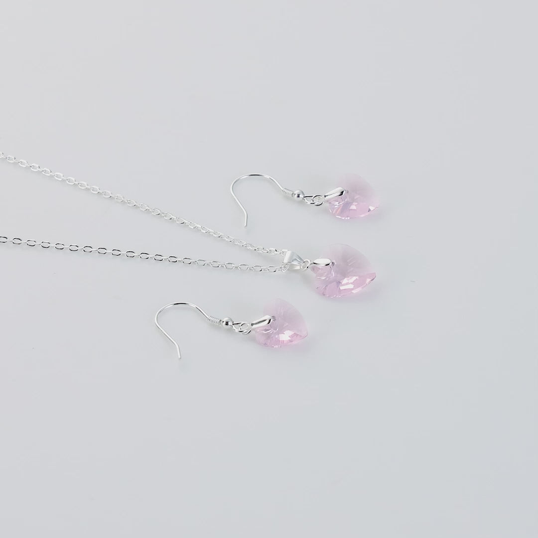 Sterling Silver Light Rose Heart Set Created with Zircondia® Crystals