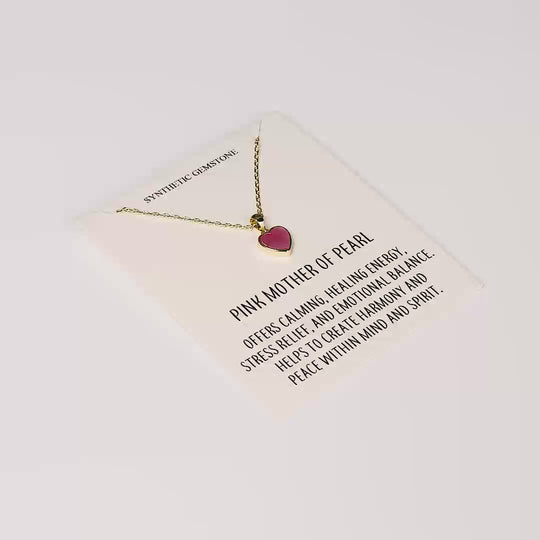 18k Gold Plated Pink Mother of Pearl Gemstone Heart Necklace with Quote Card