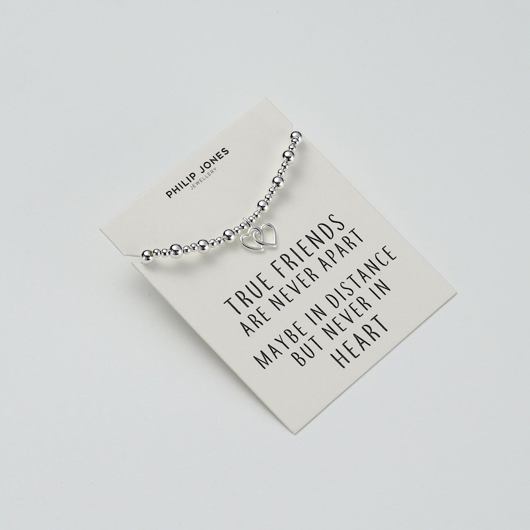 Heart Link Beaded Stretch True Friends Bracelet with Quote Card
