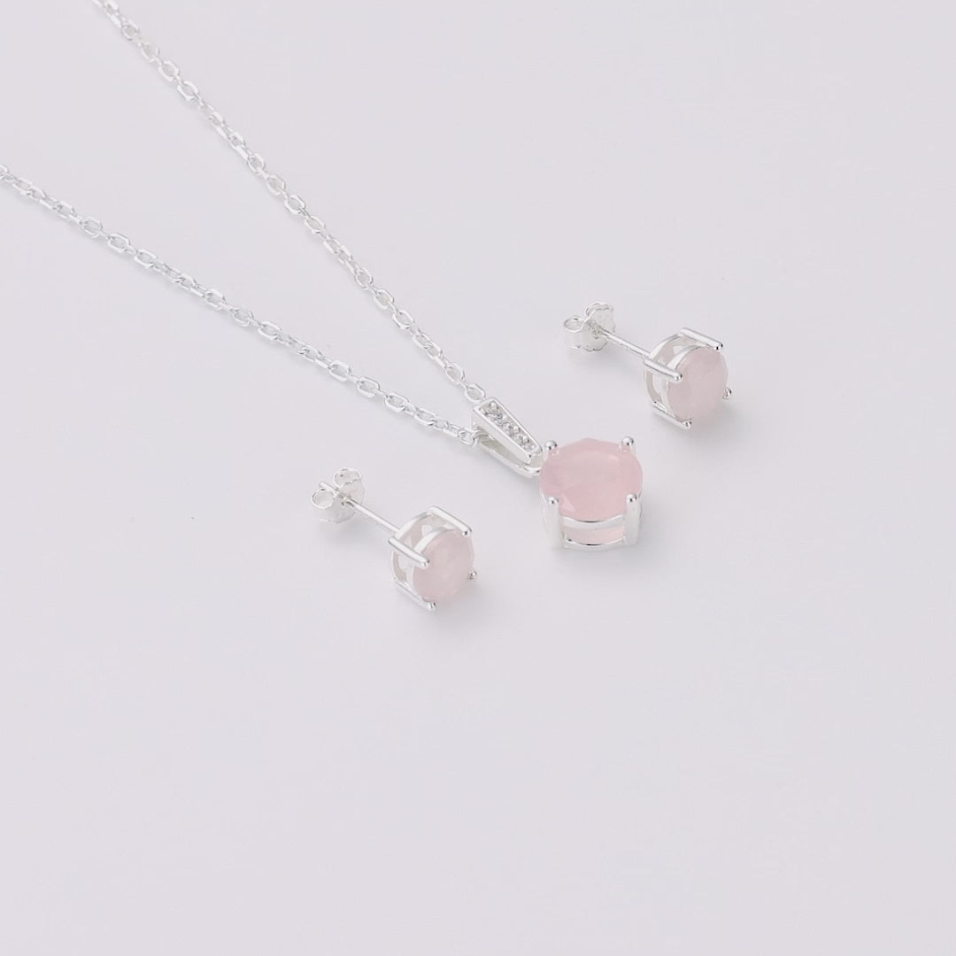 Sterling Silver Rose Quartz Gemstone Set