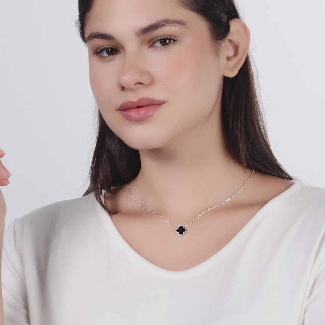Black Onyx Gemstone Clover Necklace