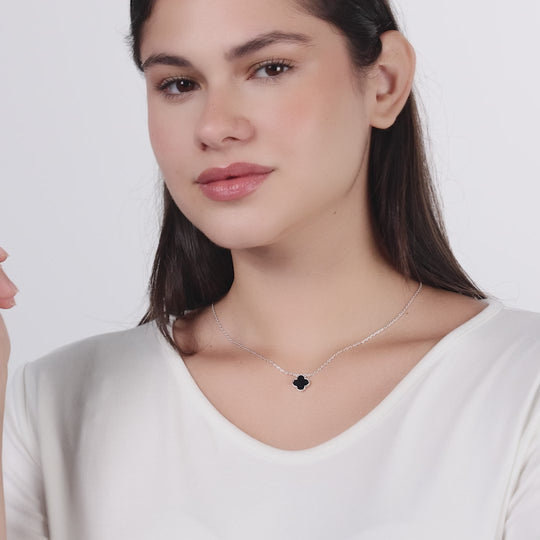 Black Onyx Gemstone Clover Necklace