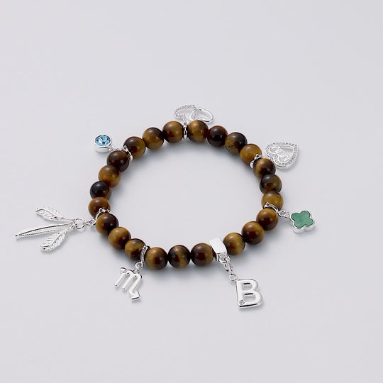 Tiger's Eye Gemstone Stretch Bracelet with Option of Charms