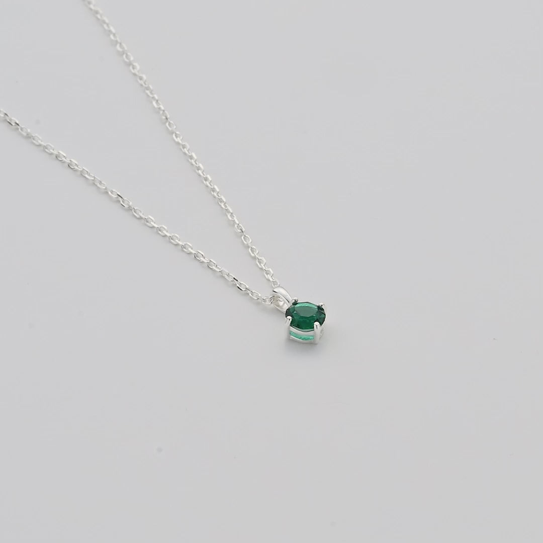 Sterling Silver May (Emerald) Birthstone Necklace Created with Zircondia® Crystals Video