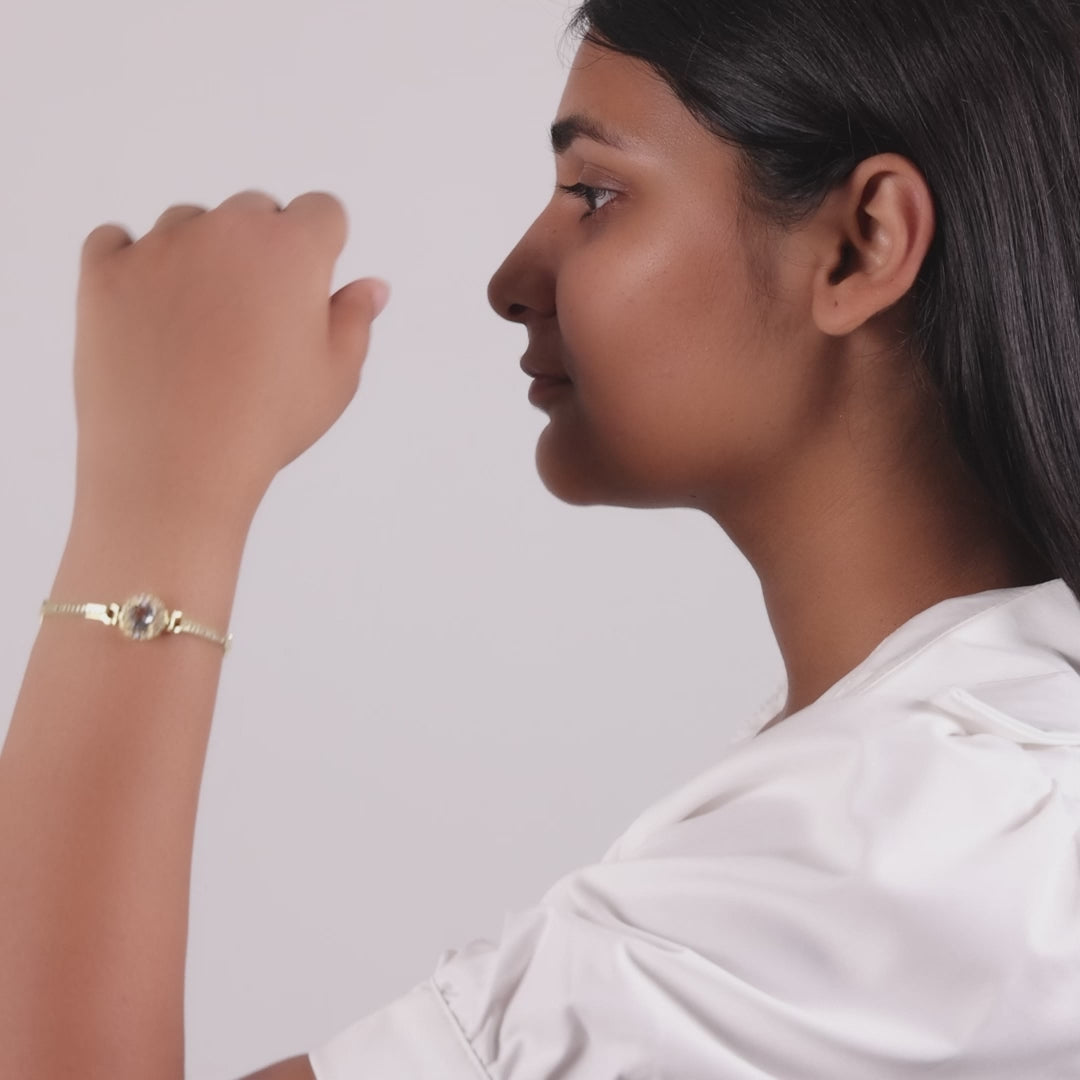 Gold Plated Halo Friendship Bracelet Created with Zircondia® Crystals