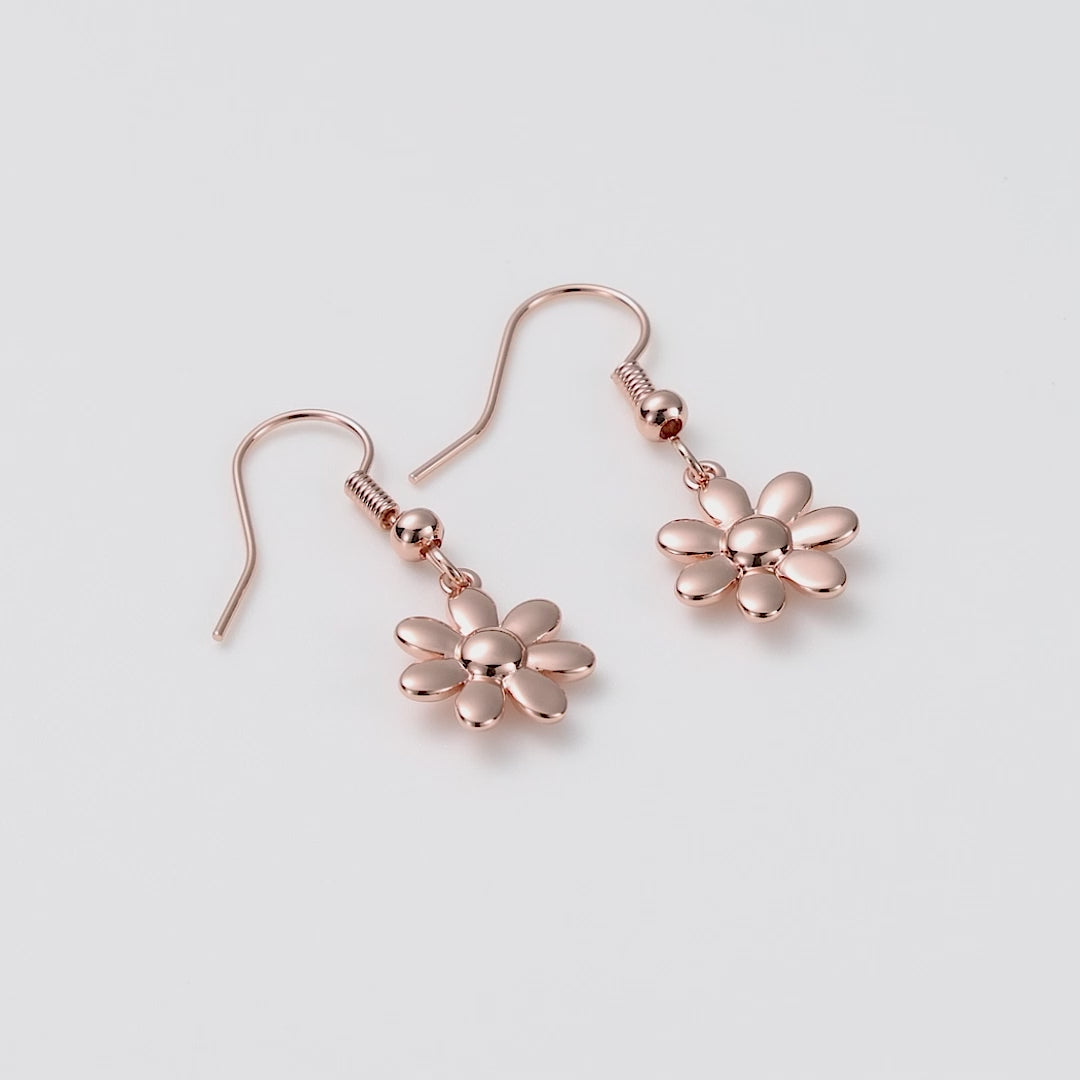 Rose Gold Plated Daisy Drop Earrings