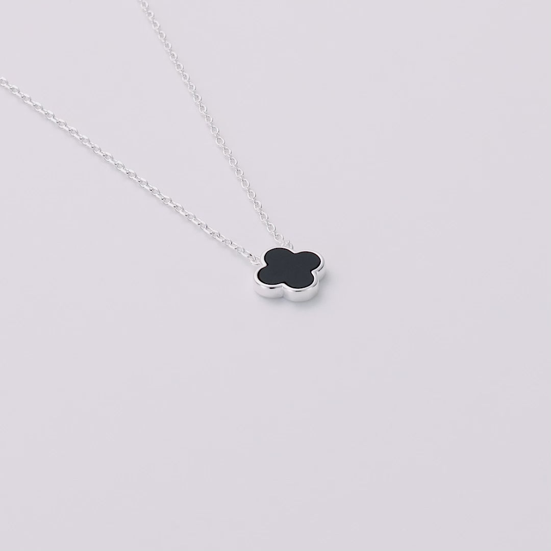 Black Onyx Gemstone Clover Necklace