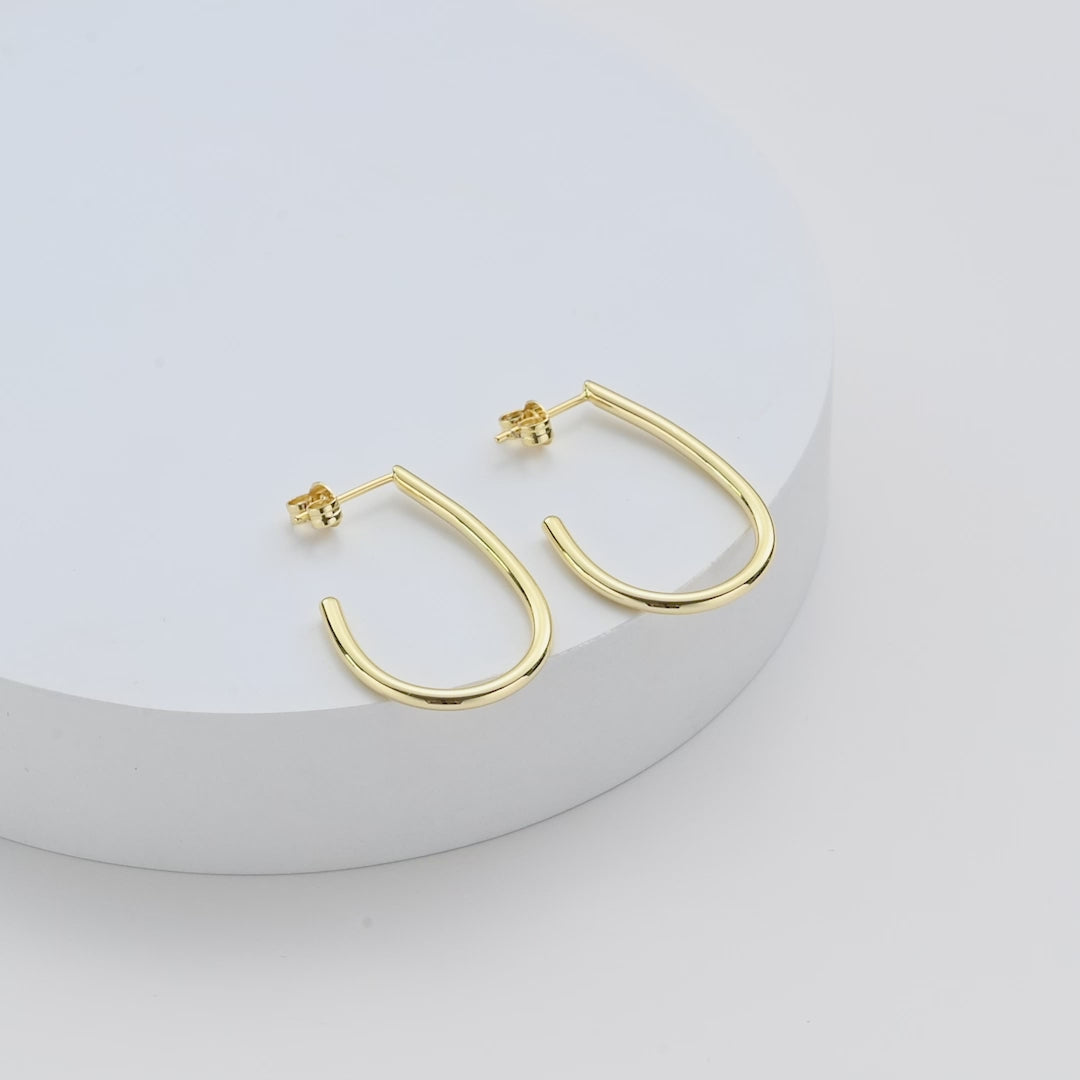 Gold Plated Oval Hoop Earrings Video