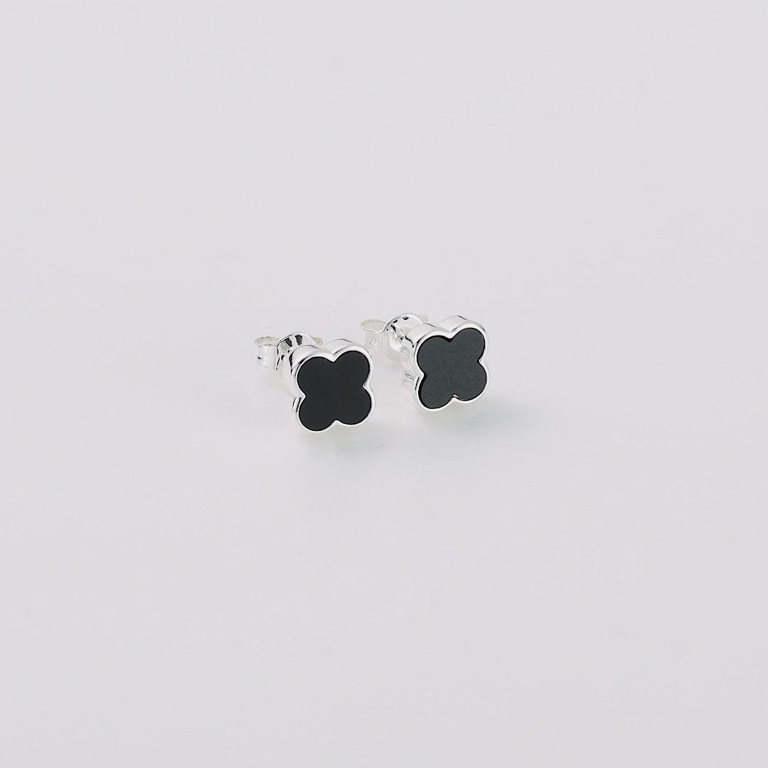 Black Onyx Gemstone Clover Earrings