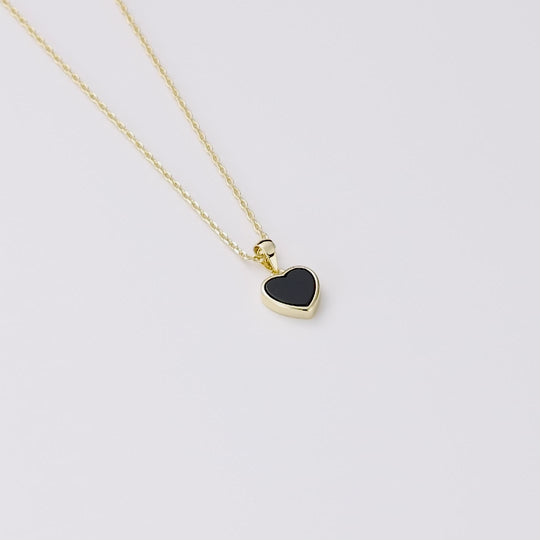 18k Gold Plated Black Onyx Gemstone Heart Necklace