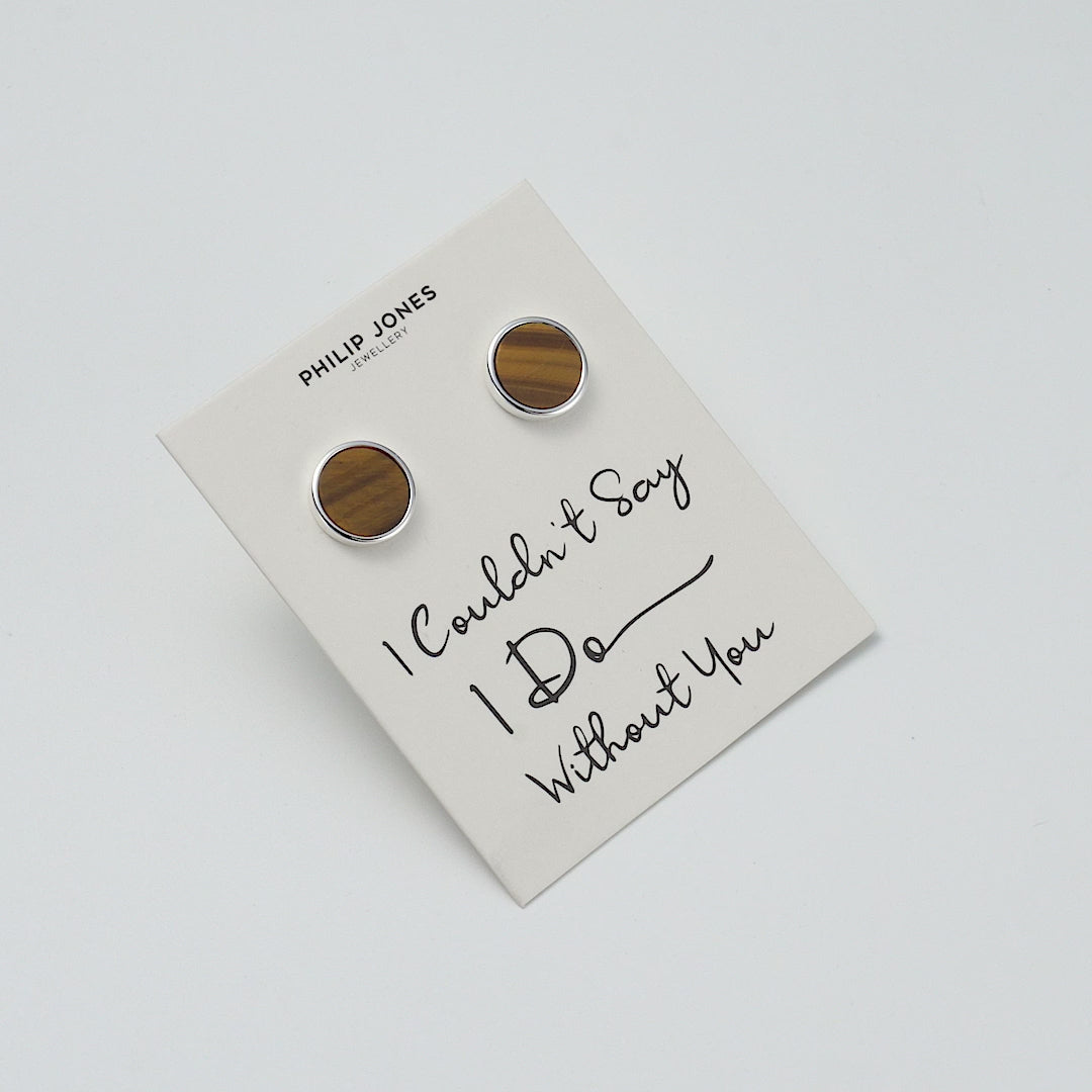 Men's I Couldn't Say I Do Without You Tigers Eye Gemstone Wedding Cufflinks