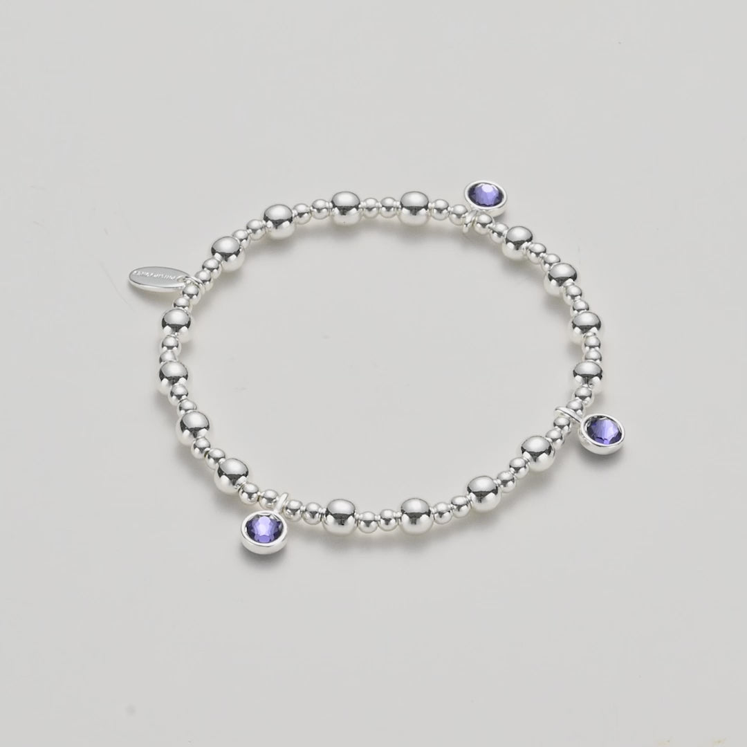 February (Amethyst) Birthstone Stretch Charm Bracelet with Quote Gift Box Video