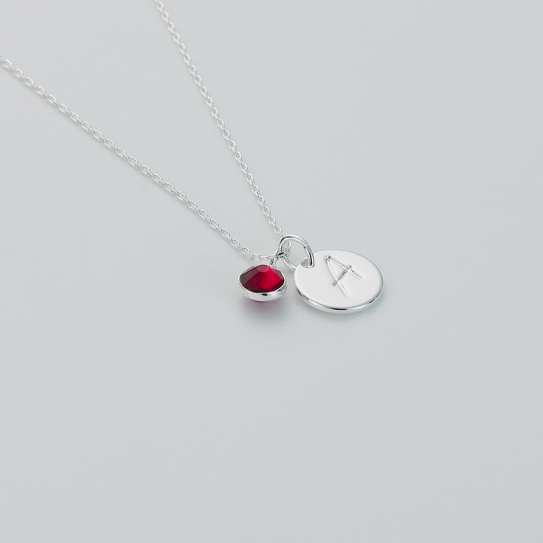 January (Garnet) Birthstone Necklace with Initial Charm (A to Z) Created with Zircondia® Crystals