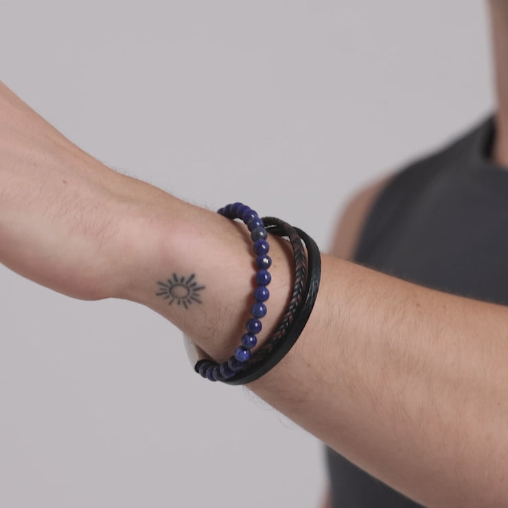 Bracciale Con Lapislazzuli Philip Jones – Pietra Naturale 6mm, Placcato Argento, Ipoallergenico, Regalo In Sacchetto Di Velluto