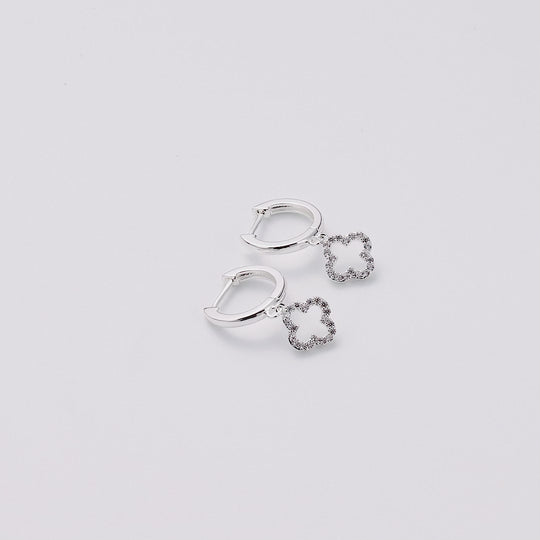 Silver Plated Clover Charm Hoop Earrings Created with Zircondia® Crystals