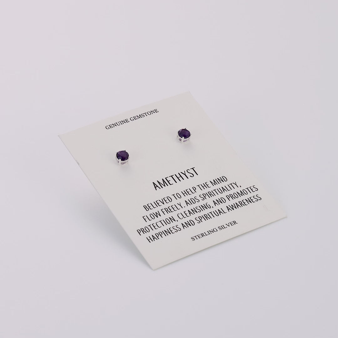 Sterling Silver Amethyst Gemstone Earrings with Quote Card