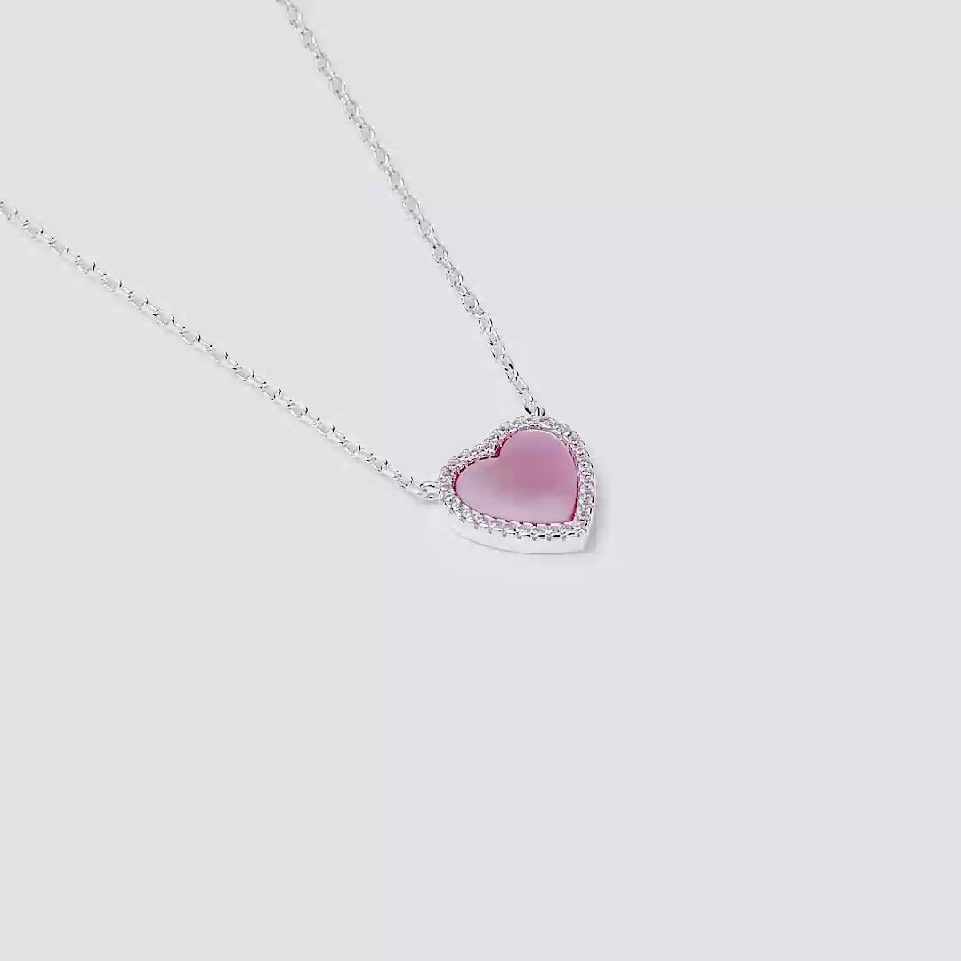 Pink Mother of Pearl Gemstone Heart Necklace with Zircondia® Crystals