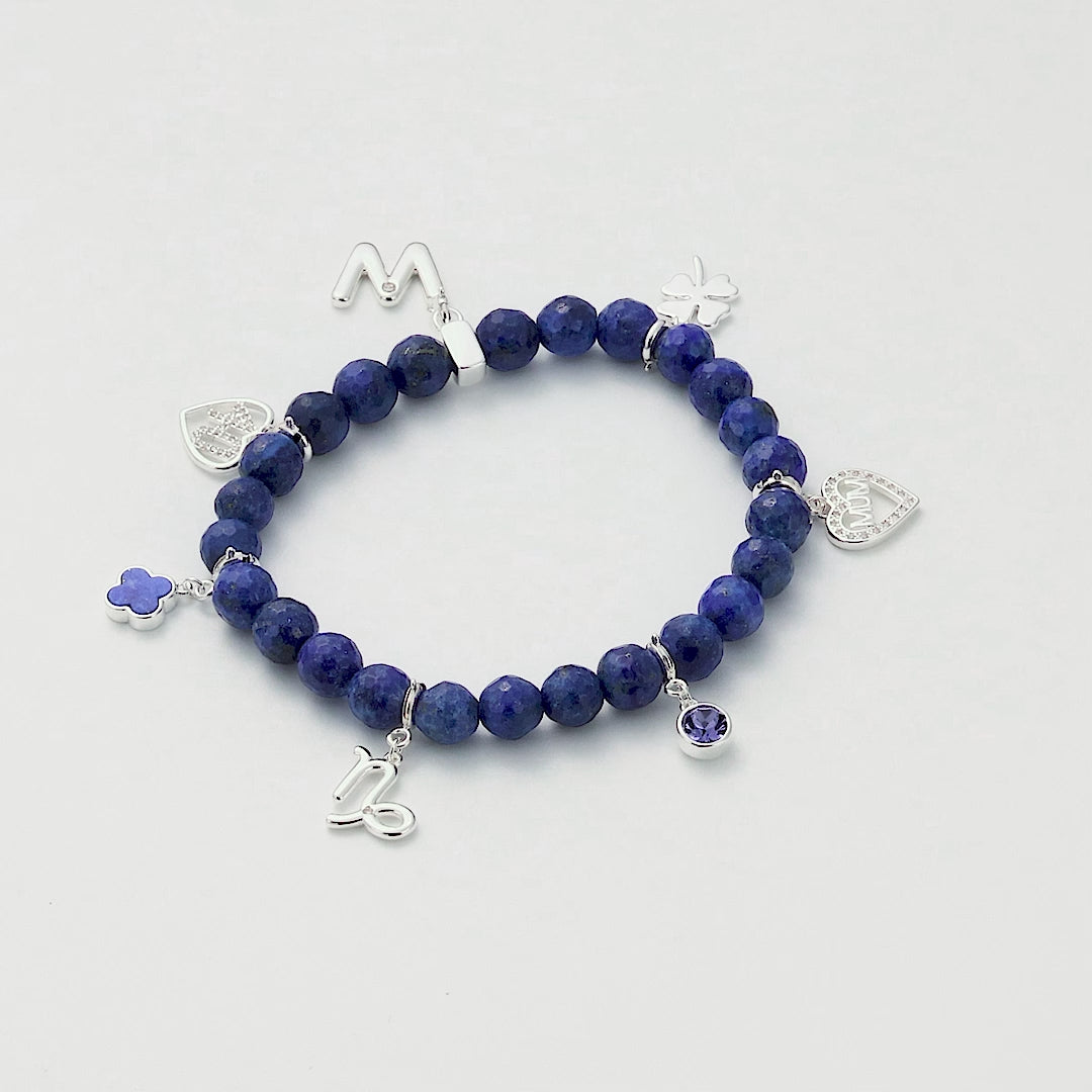 Faceted Lapis Lazuli Gemstone Stretch Bracelet with Option of Charms