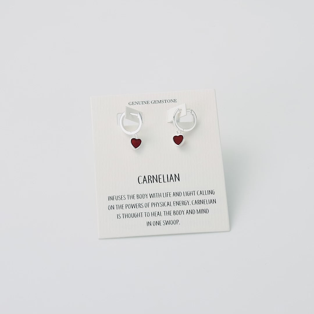Carnelian Gemstone Heart Charm Hoop Earrings with Quote Card