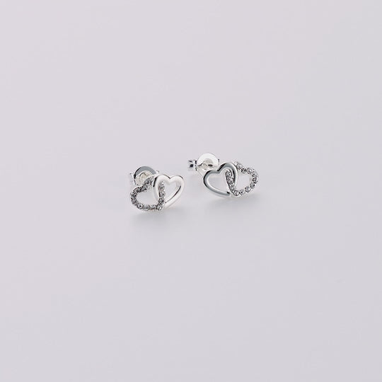Silver Plated Heart Link Earrings Created with Zircondia® Crystals