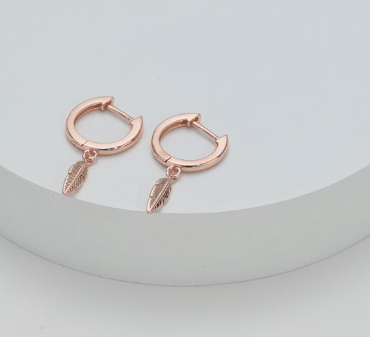Rose Gold Plated Feather Charm Hoop Earrings Video