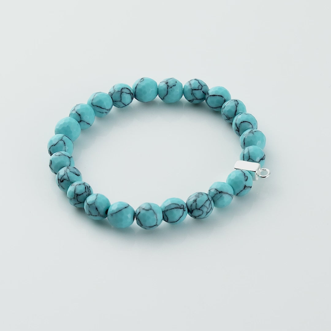 Faceted Synthetic Turquoise Gemstone Charm Stretch Bracelet Video