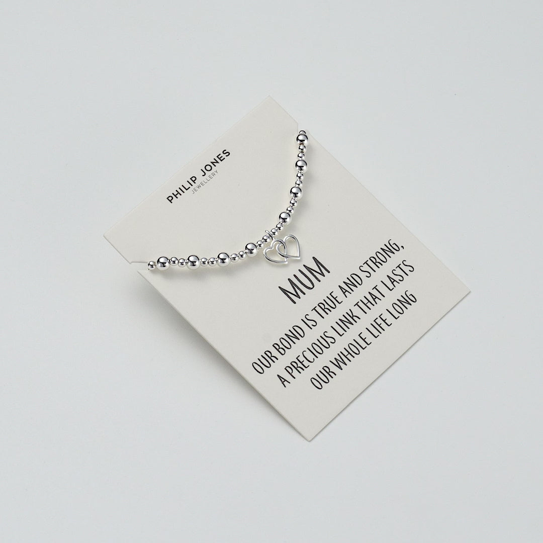 Mum Heart Link Beaded Stretch Bracelet with Quote Card