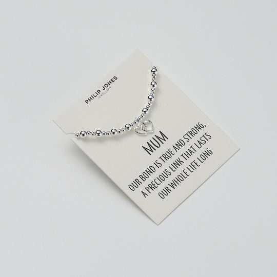 Mum Heart Link Beaded Stretch Bracelet with Quote Card