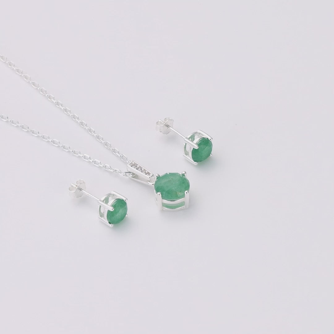 Sterling Silver Green Aventurine Gemstone Set