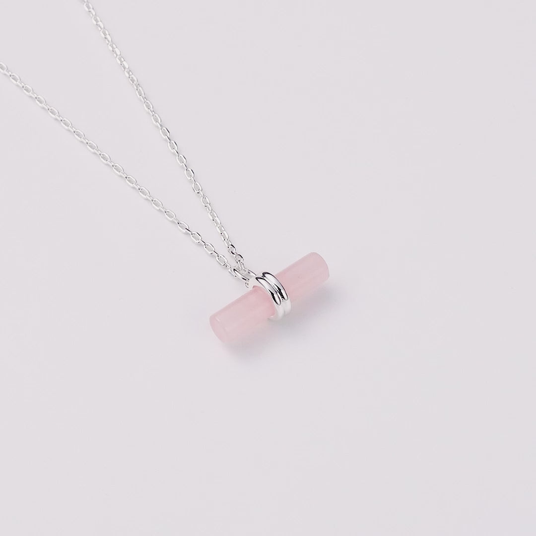 Rose Quartz Gemstone T-Bar Necklace