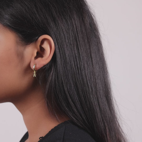 Gold Plated Star Charm Hoop Earrings