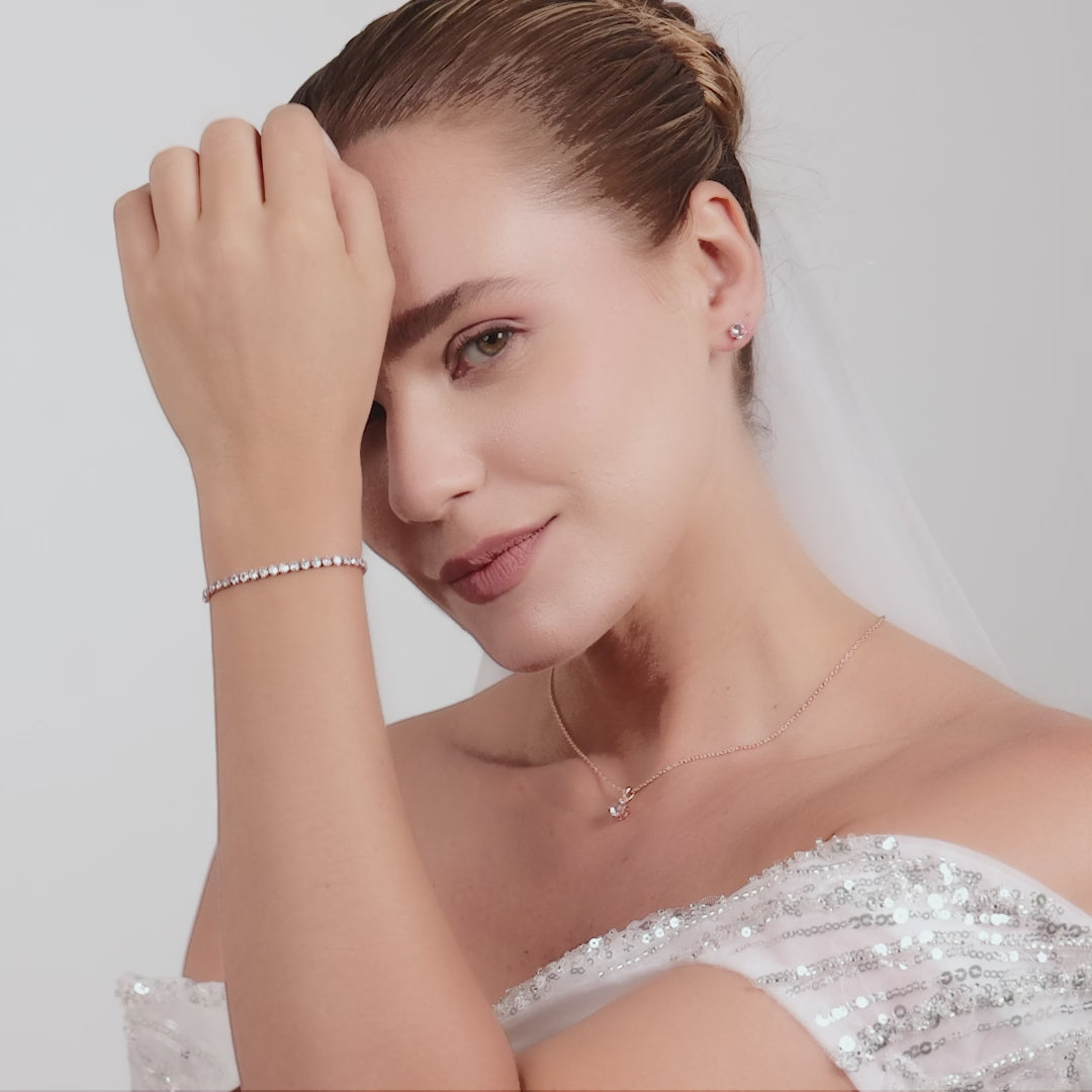 Rose Gold Plated Solitaire Friendship Bridal Set Created with Zircondia® Crystals