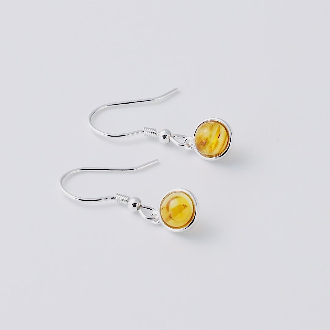 Sterling Silver Amber Round Drop Earrings