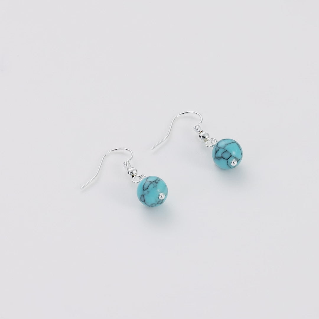 Synthetic Turquoise Gemstone Round Drop Earrings