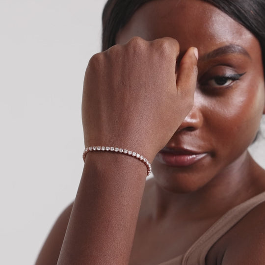 Rose Gold Plated Solitaire Friendship Bracelet Created with Zircondia® Crystals Video