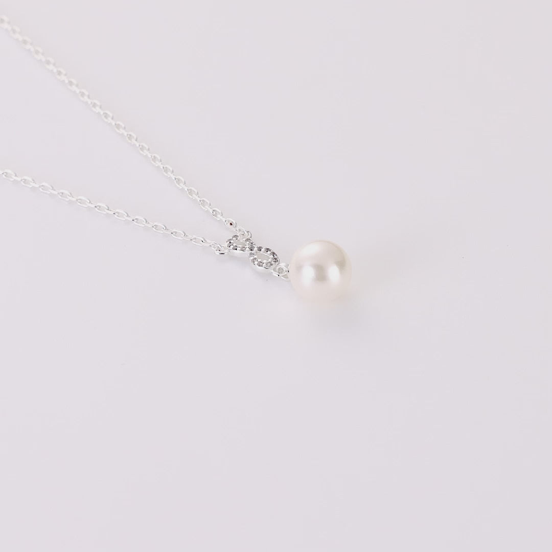 Silver Plated Infinity Pearl Drop Necklace Created with Zircondia® Crystals