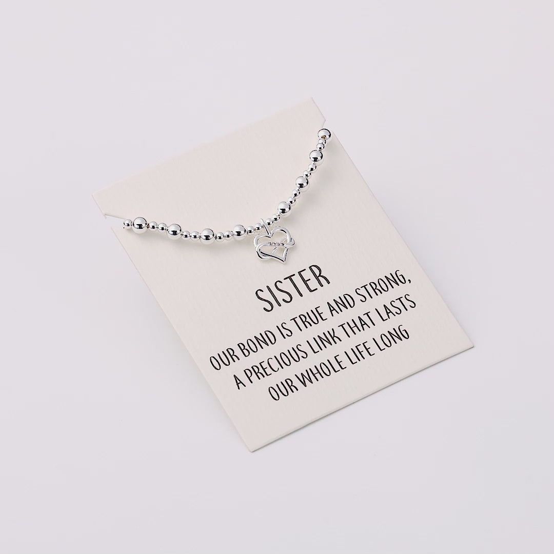 Sister Infinity Heart Beaded Stretch Bracelet with Quote Card