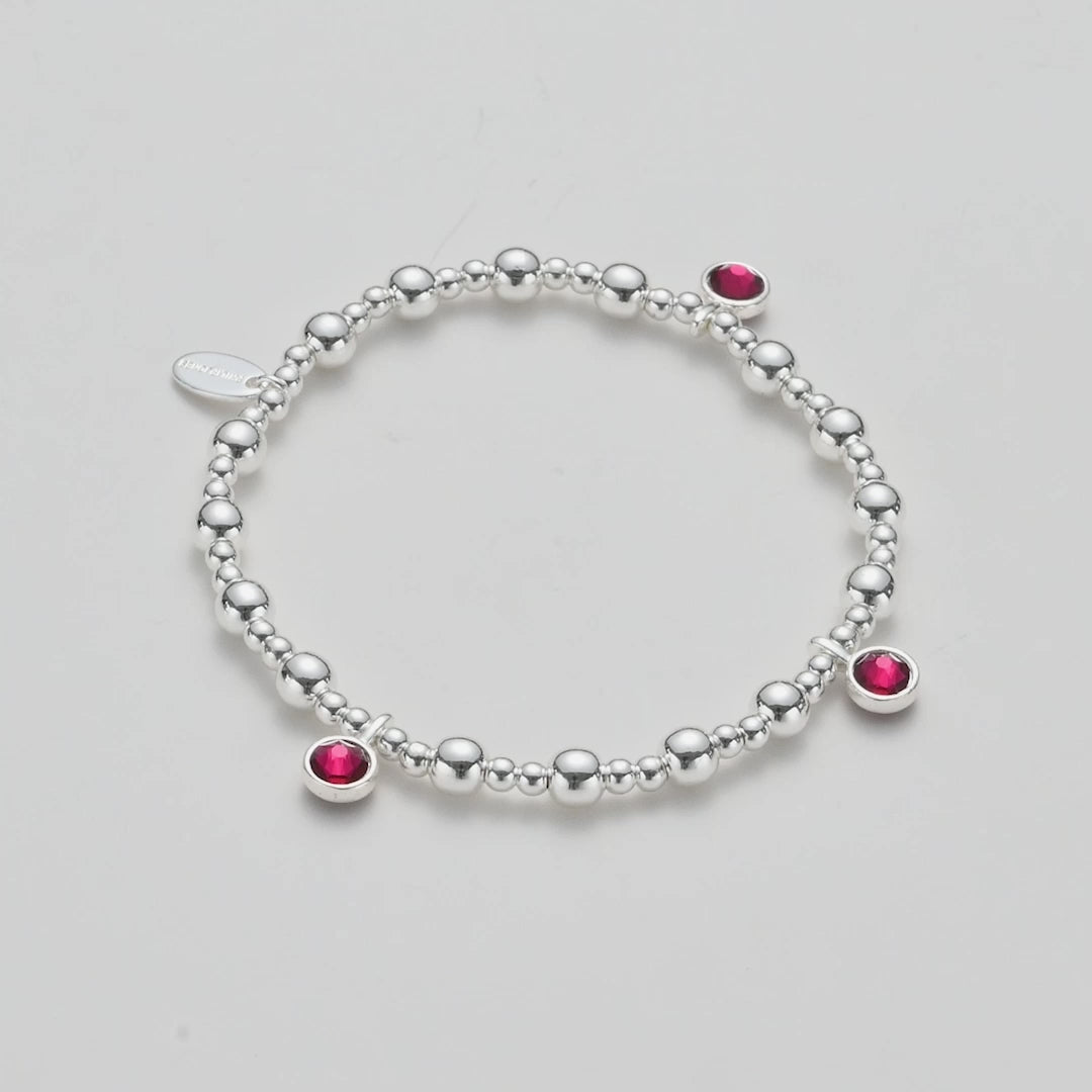 July (Ruby) Birthstone Stretch Charm Bracelet with Quote Gift Box Video