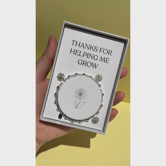 Thanks for Helping Me Grow Daisy Crystal Beaded Stretch Bracelet with Gift Box