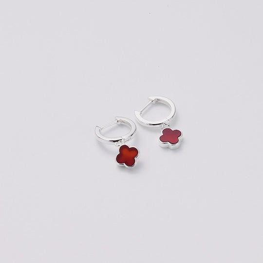 Carnelian Gemstone Clover Charm Hoop Earrings