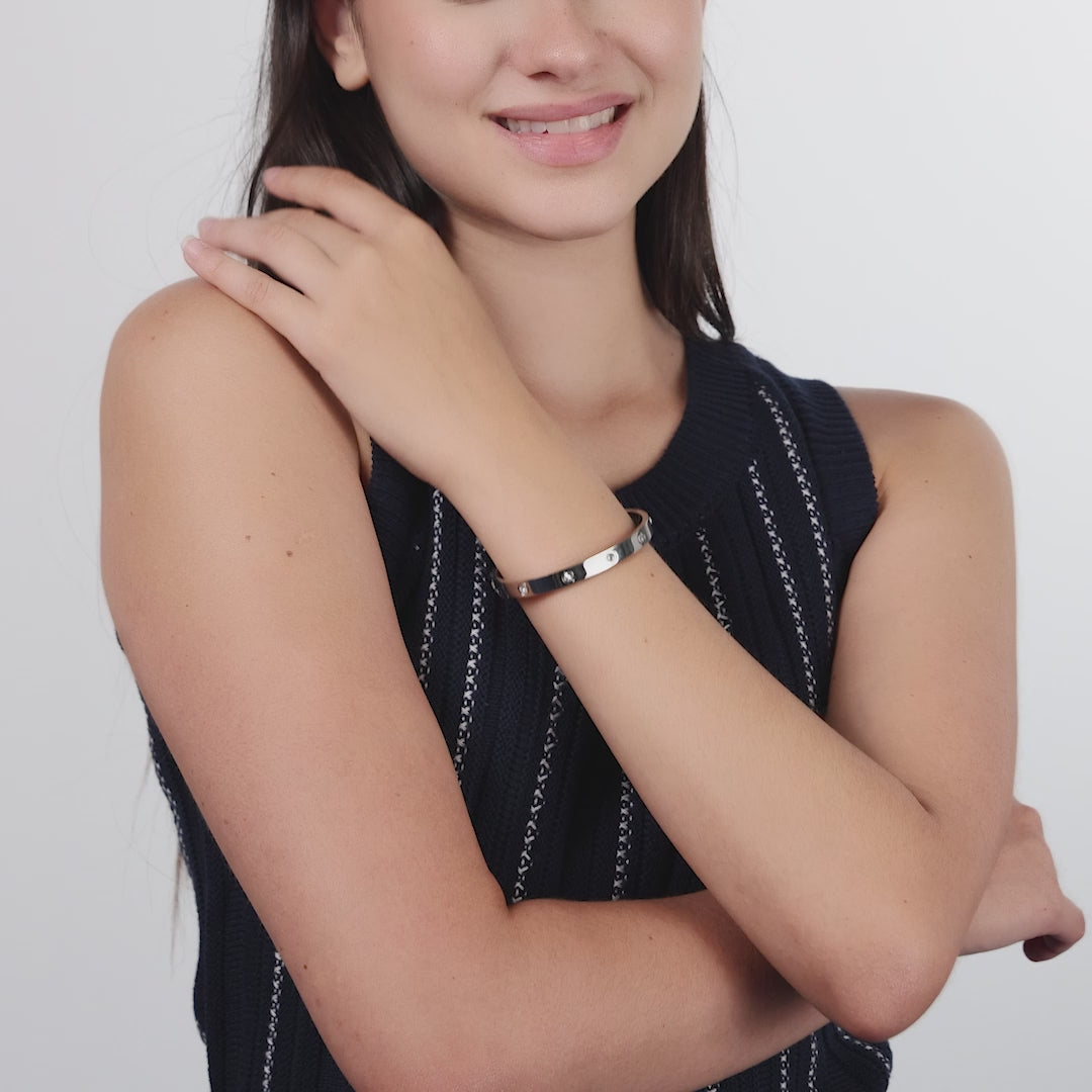 Stainless Steel Stud Bangle Created with Zircondia® Crystals (7 Inch)