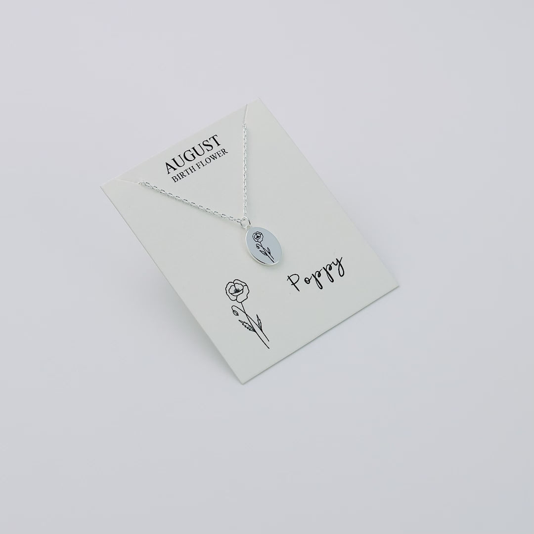 August Birth Flower Poppy Necklace with Card