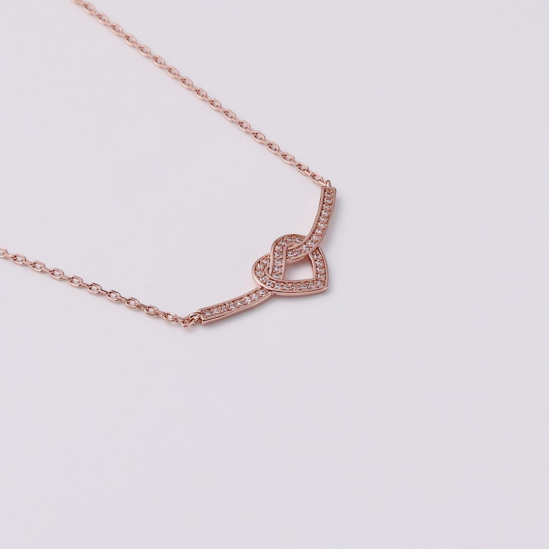 Rose Gold Plated Heart Knot Necklace Created with Zircondia® Crystals