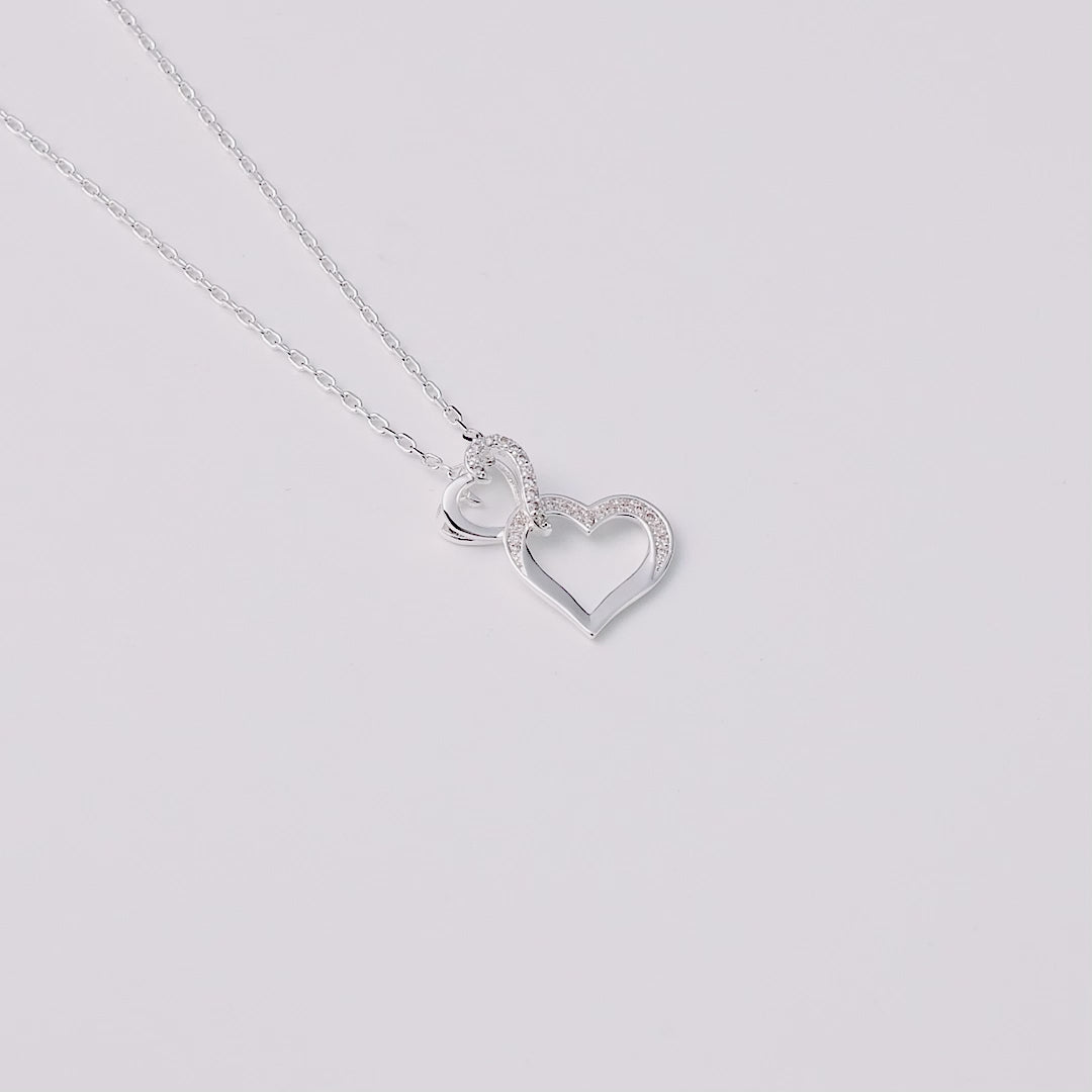Silver Plated Heart Link Drop Necklace Created with Zircondia® Crystals